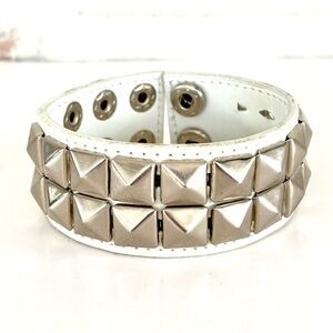 White Leather Silver Studded Bracelet